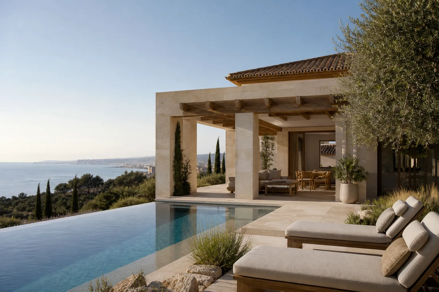 Arquitectura residencial mediterránea junto a la costa